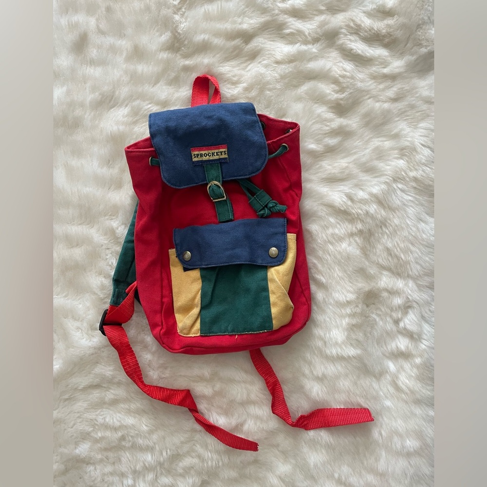 Sprockets 90’s Vintage Mini Backpack Purse color block blue green yellow Y2K